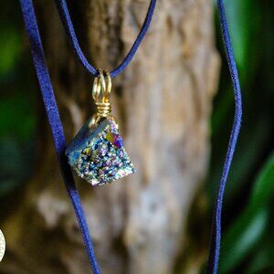 Blue and Gold Crystal Pendant Necklace